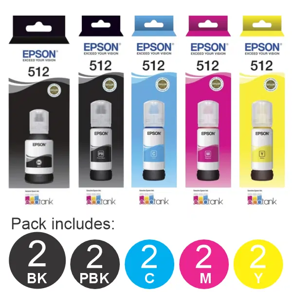 10 Pack – Epson T512 (2BK,2PBK,2C,2M,2Y) Ink Bottles