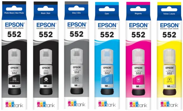 6 Pack – Epson T552 (1BK,1PBK,1C,1M,1Y,1G) Ink Bottles