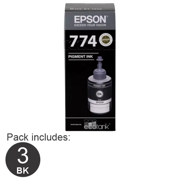 3 x Epson T774 Black EcoTank Bottle C13T774192