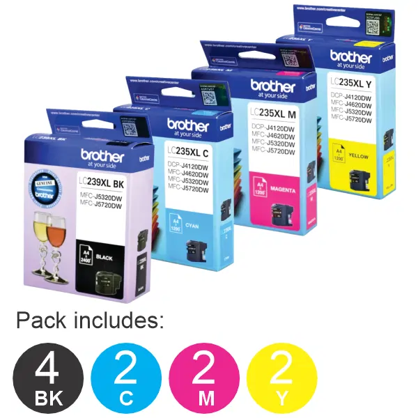 10 Pack – Brother LC239XL & LC235XL C/M/Y (4BK,2C,2M,2Y) High Yield Ink Cartridges