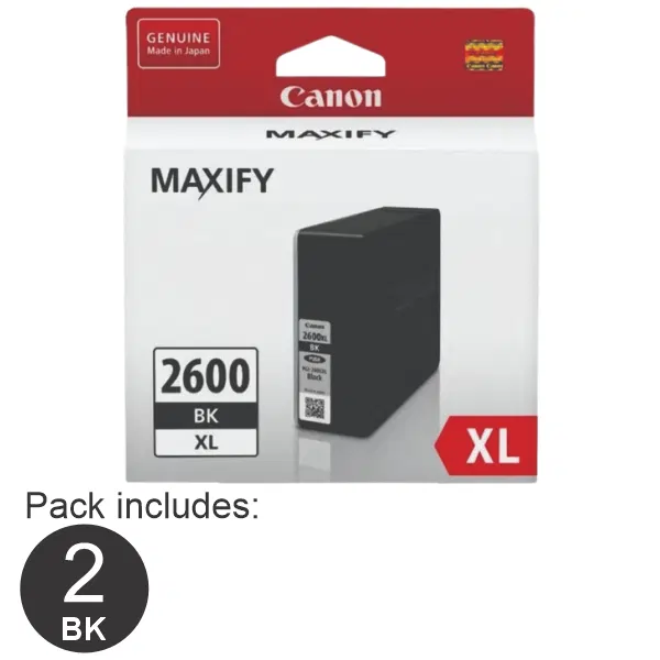 2 x Canon PGI2600XLBK High Yield Black Ink Cartridge PGI2600XLBK