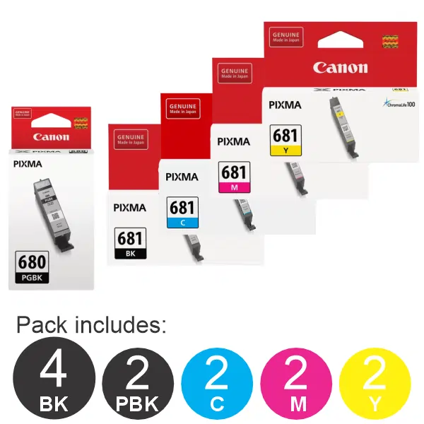 12 Pack – Canon PGI680 & CLI681 (4BK,2PBK,2C,2M,2Y) Ink Cartridges