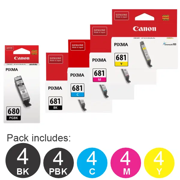 20 Pack – Canon PGI680 & CLI681 (4BK,4PBK,4C,4M,4Y) Ink Cartridges