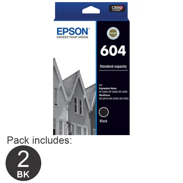 2 x Epson 604 Black Ink Cartridge C13T10G192