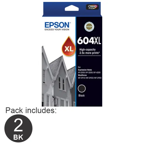 2 x Epson 604XL High Yield Black Ink Cartridge C13T10H192