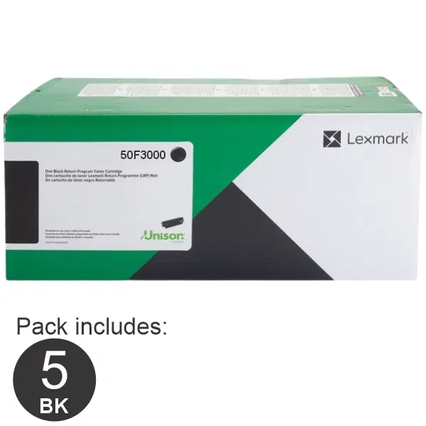 5 x Lexmark 503 (50F3000) Black Toner Cartridge 50F3000