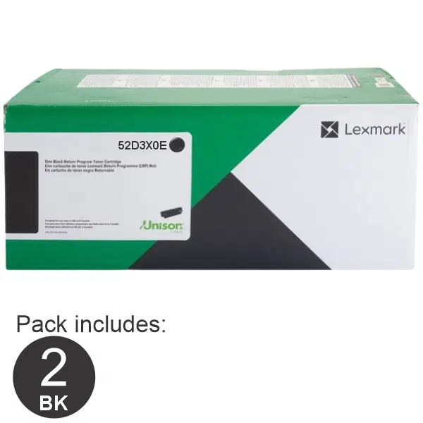 2 x Lexmark 523X (52D3X0E) Extra High Yield Black Toner Cartridge 52D3X0E