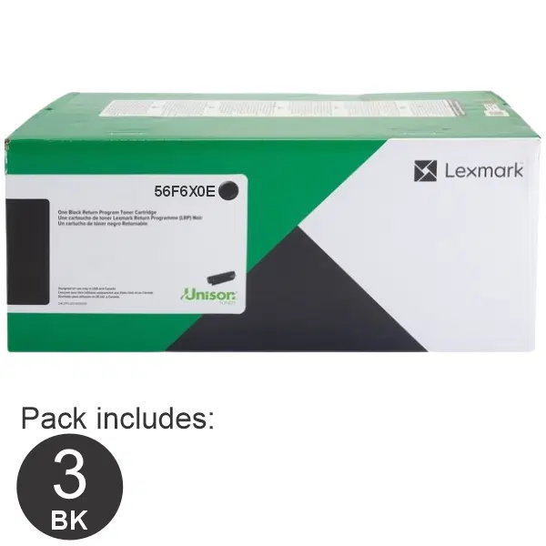 3 x Lexmark 56F6X0E Extra High Yield Black Toner Cartridge 56F6X0E