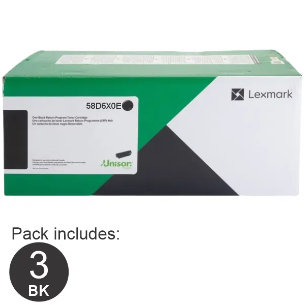 3 x Lexmark 58D6X0E Extra High Yield Black Toner Cartridge 58D6X0E