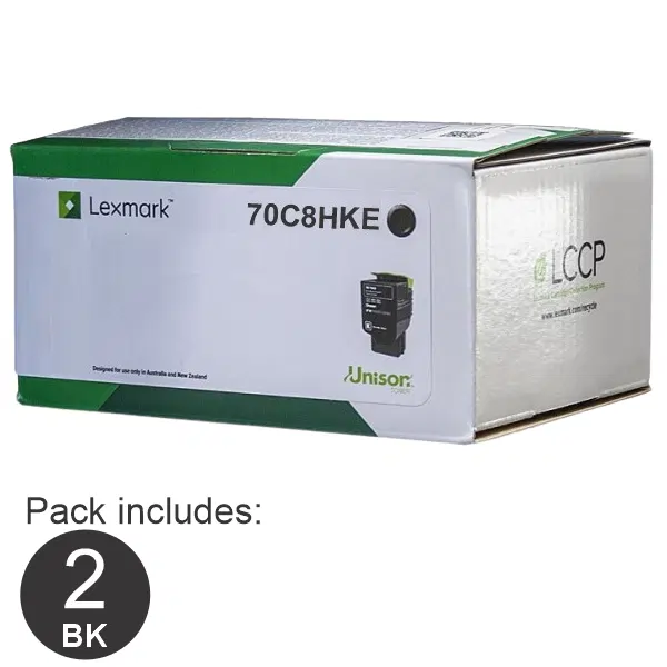 2 x Lexmark 708HK (70C8HKE) High Yield Black Toner Cartridge 70C8HKE