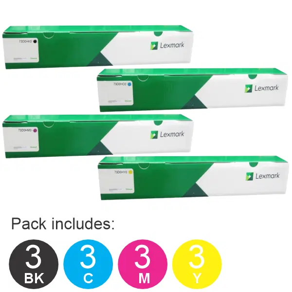 12 Pack Lexmark 73D0HK0,73D0HC0,73D0HM0,73D0HY0 (3BK,3C,3M,3Y) Toner Cartridges