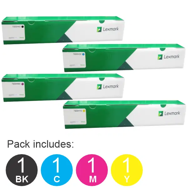 4 Pack Lexmark 73D0HK0,73D0HC0,73D0HM0,73D0HY0 (1BK,1C,1M,1Y) Toner Cartridges