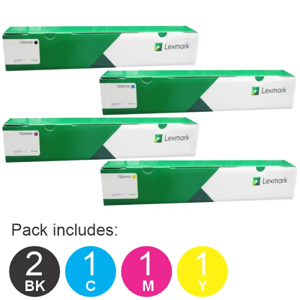 5 Pack Lexmark 73D0HK0,73D0HC0,73D0HM0,73D0HY0 (2BK,1C,1M,1Y) Toner Cartridges