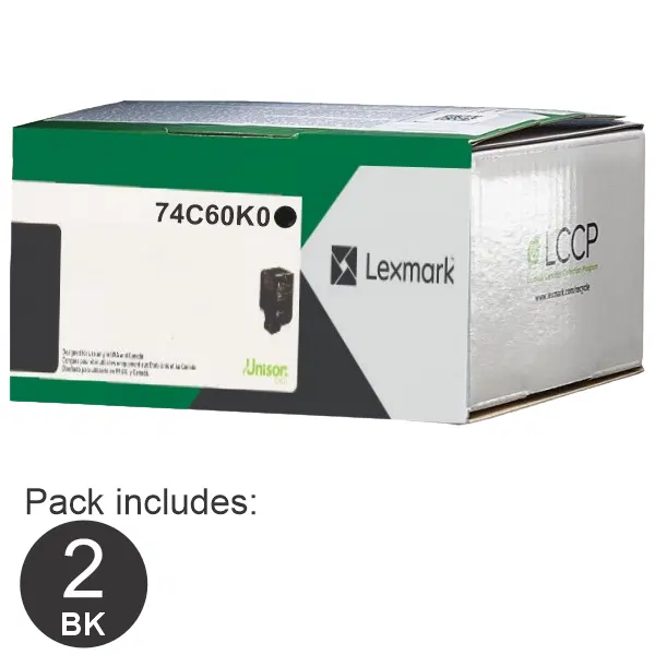 2 x Lexmark 74C60K0 Black Toner Cartridge 74C60K0