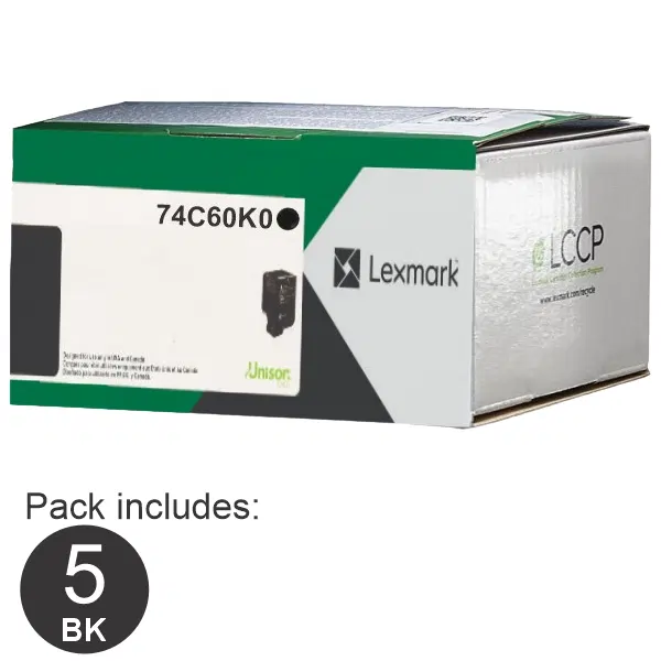 5 x Lexmark 74C60K0 Black Toner Cartridge 74C60K0