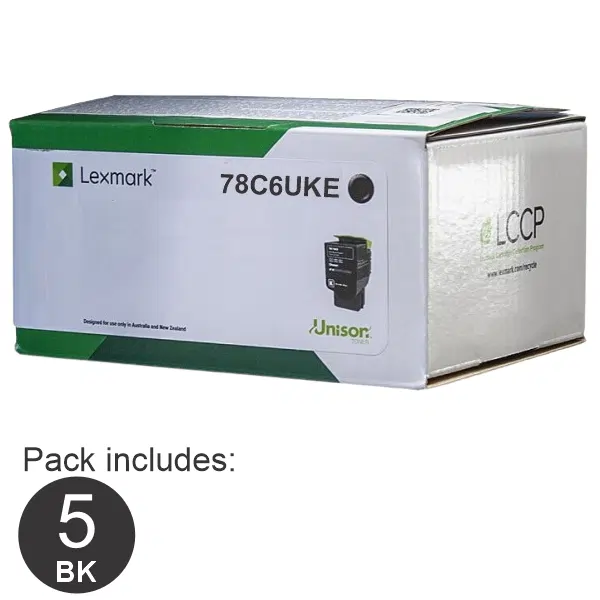 5 x Lexmark 78C6UKE Ultra High Yield Black Toner Cartridge 78C6UKE