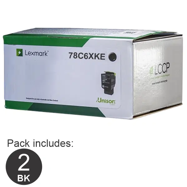 2 x Lexmark 78C6XKE Extra High Yield Black Toner Cartridge 78C6XKE