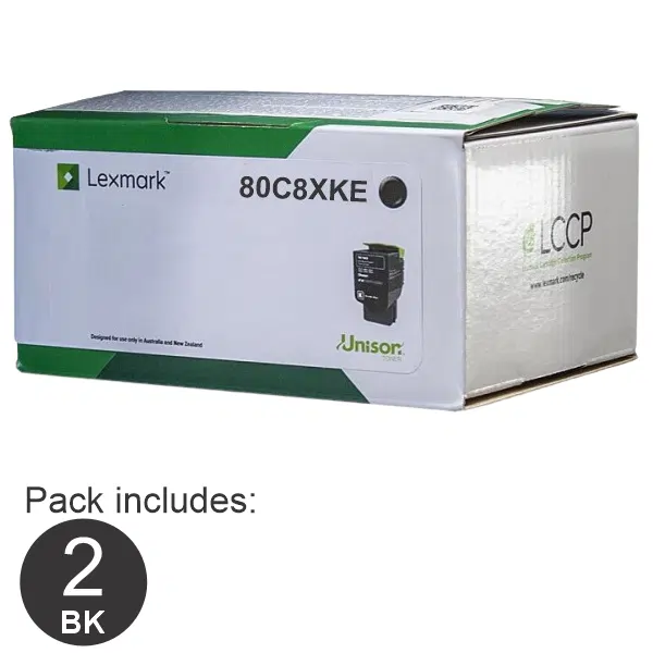 2 x Lexmark 80C8XKE Extra High Yield Black Toner Cartridge 80C8XKE