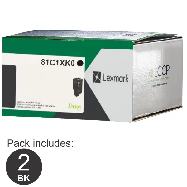 2 x Lexmark 81C1XK0 Extra High Yield Black Toner Cartridge 81C1XK0