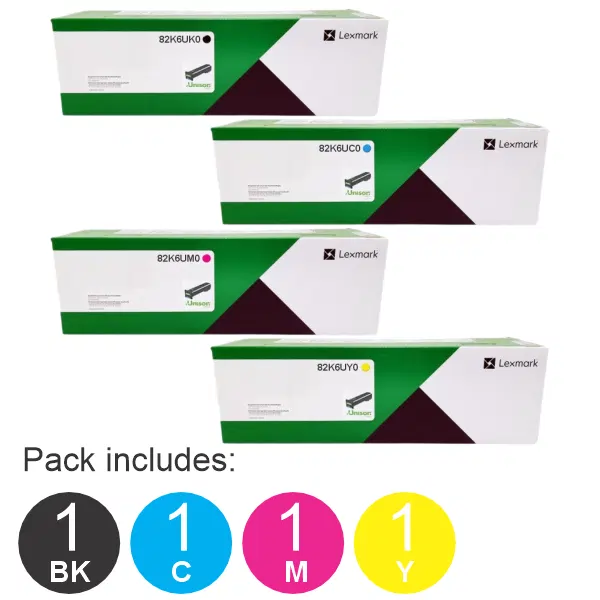 4 Pack Lexmark 82K6UK0,82K6UC0,82K6UM0,82K6UY0 (1BK,1C,1M,1Y) Toner Cartridges