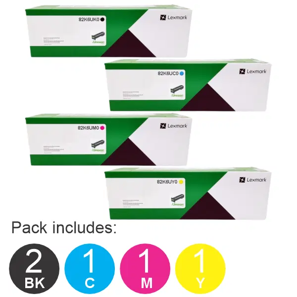 5 Pack Lexmark 82K6UK0,82K6UC0,82K6UM0,82K6UY0 (2BK,1C,1M,1Y) Toner Cartridges