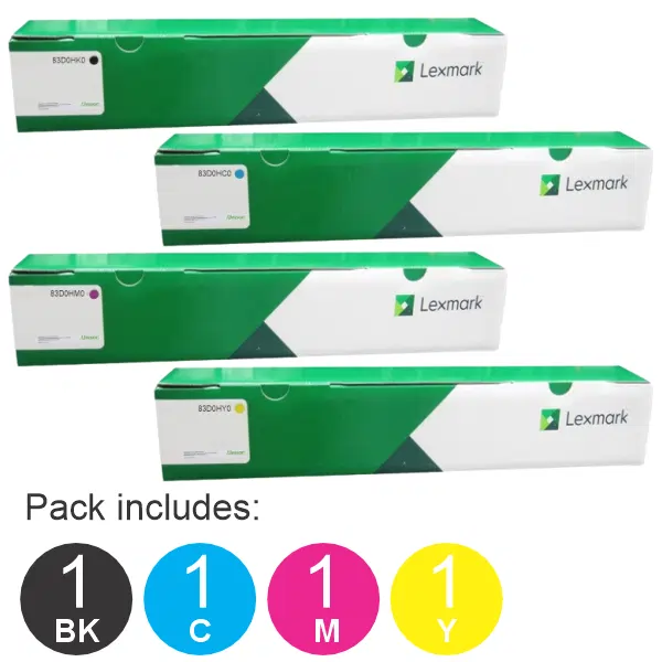 4 Pack Lexmark 83D0HK0,83D0HC0,83D0HM0,83D0HY0 (1BK,1C,1M,1Y) Toner Cartridges