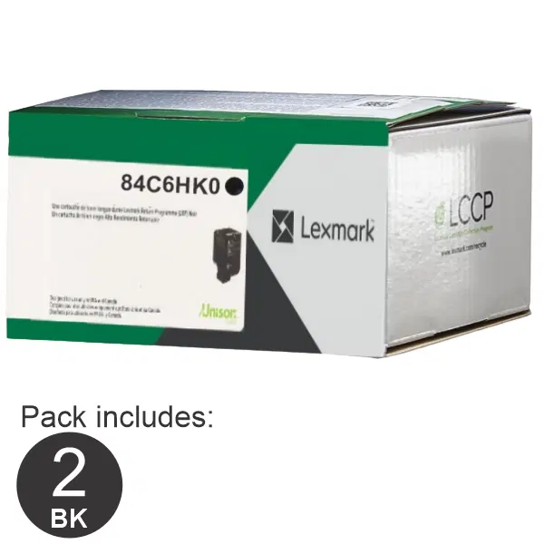 2 x Lexmark 84C6HK0 High Yield Black Toner Cartridge 84C6HK0