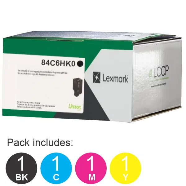 4 Pack Lexmark 84C6HK0,84C6HC0,84C6HM0,84C6HY0 (1BK,1C,1M,1Y) Toner Cartridges