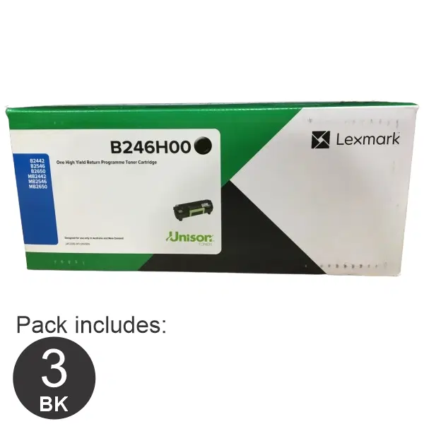 3 x Lexmark B246 High Yield Black Toner Cartridge B246H00