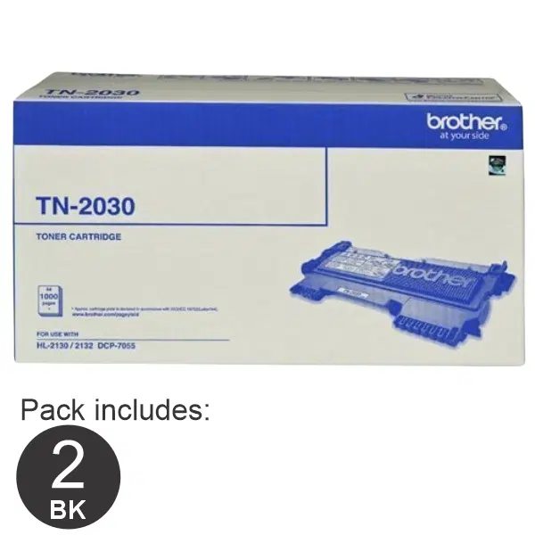 2 x Brother TN2030 Black Toner Cartridge TN-2030