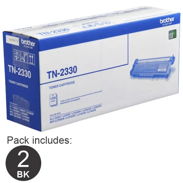 2 x Brother TN2330 Black Toner Cartridge TN-2330