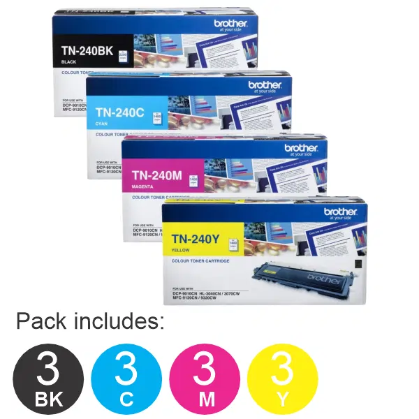 12 Pack Brother TN240 (3BK,3C,3M,3Y) Toner Cartridges