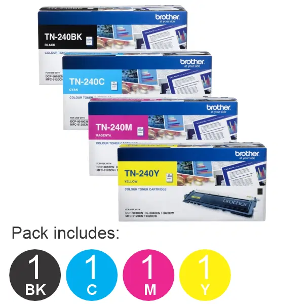 4 Pack Brother TN240 (1BK,1C,1M,1Y) Toner Cartridges