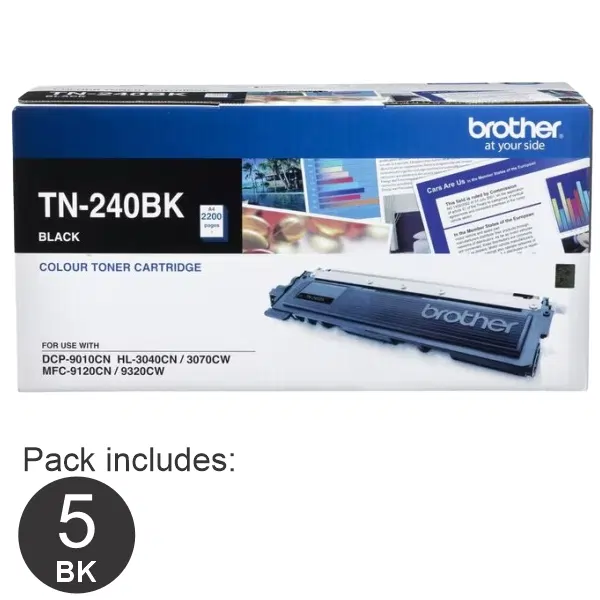 5 x Brother TN240 Black Toner Cartridge TN-240BK