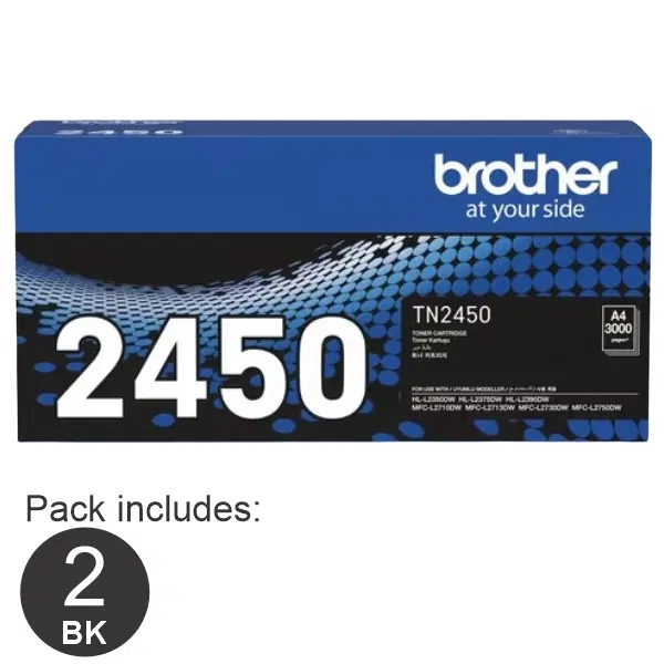 2 x Brother TN2450 Black Toner Cartridge TN-2450