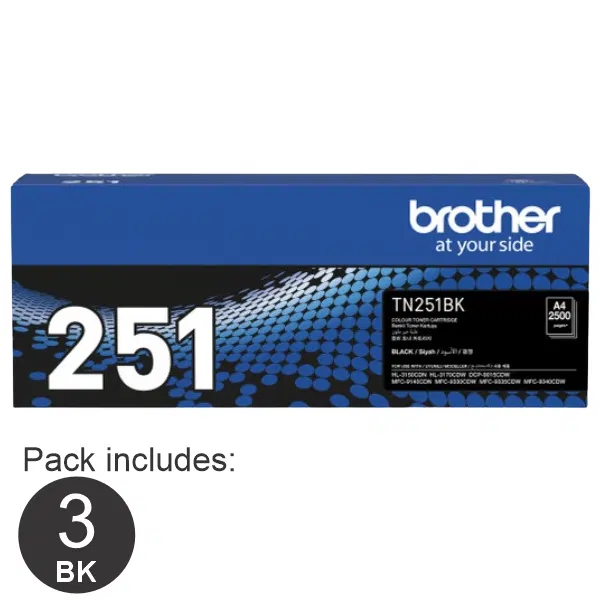 3 x Brother TN251 Black Toner Cartridge TN-251BK