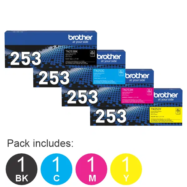 4 Pack Brother TN253 (1BK,1C,1M,1Y) Toner Cartridges