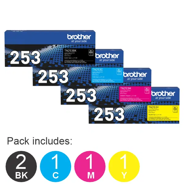 5 Pack Brother TN253 (2BK,1C,1M,1Y) Toner Cartridges