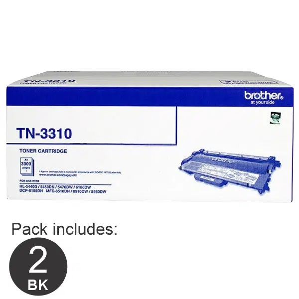 2 x Brother TN3310 Black Toner Cartridge TN-3310