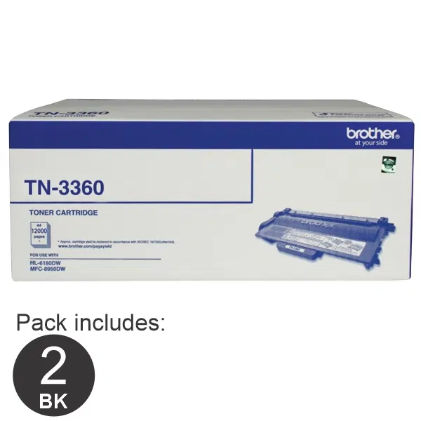 2 x Brother TN3360 Black Toner Cartridge TN-3360