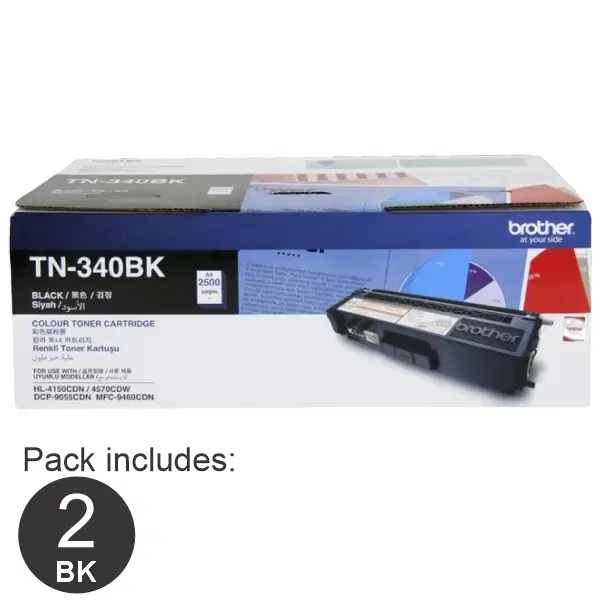 2 x Brother TN340 Black Toner Cartridge TN-340BK