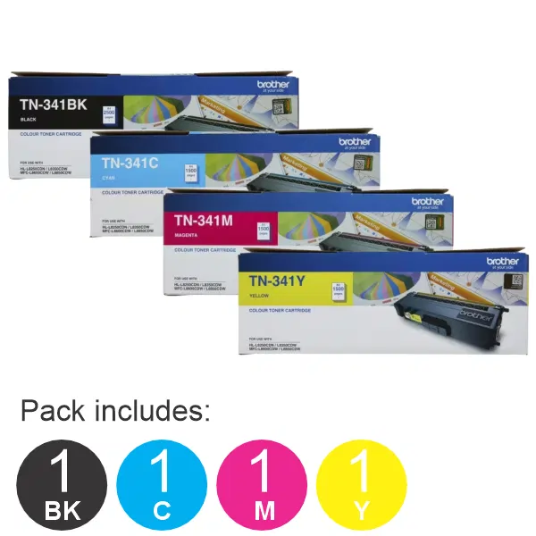 4 Pack Brother TN341 (1BK,1C,1M,1Y) Toner Cartridges