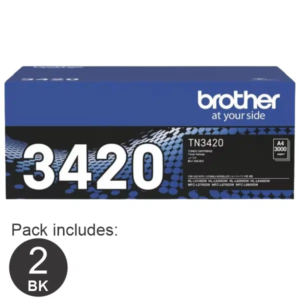 2 x Brother TN3420 Black Toner Cartridge TN-3420