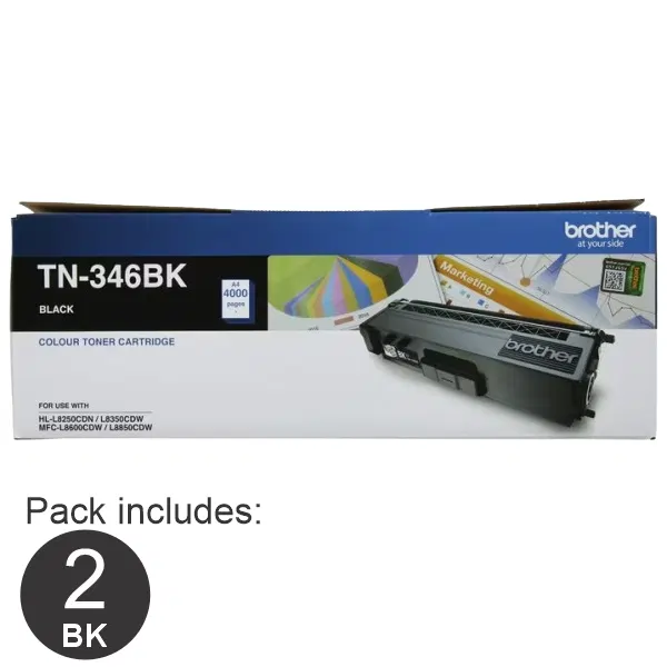 2 x Brother TN346 Black Toner Cartridge TN-346BK