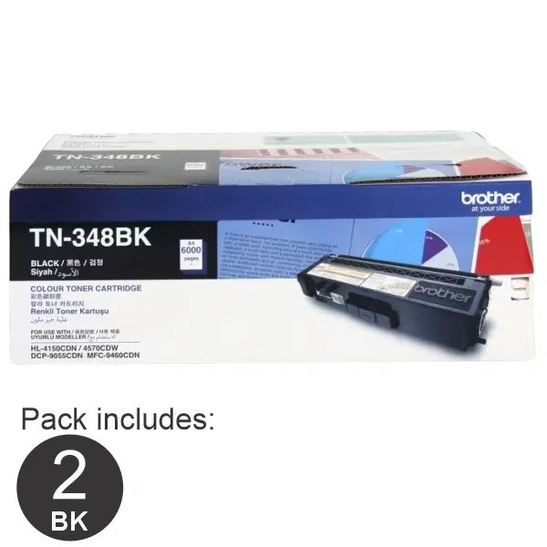 2 x Brother TN348 Black Toner Cartridge TN-348BK