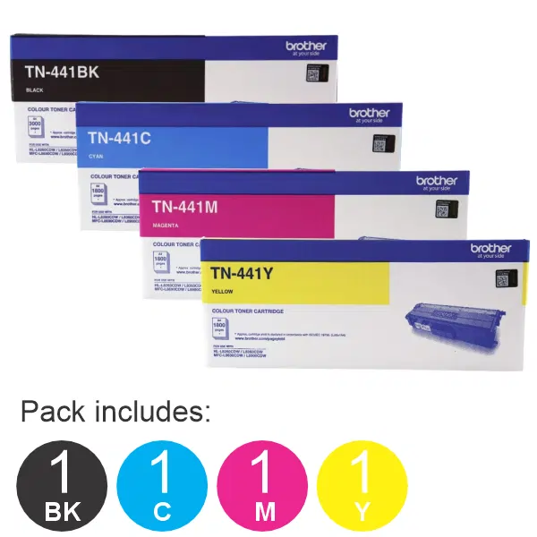 4 Pack Brother TN441 (1BK,1C,1M,1Y) Toner Cartridges