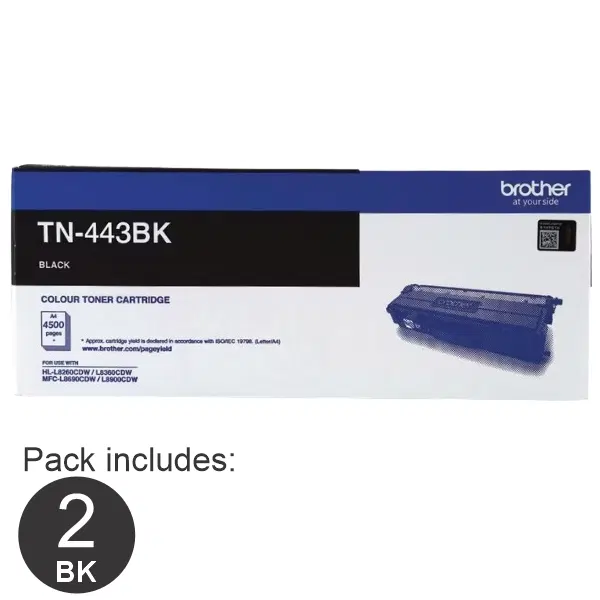 2 x Brother TN443 Black Toner Cartridge TN-443BK