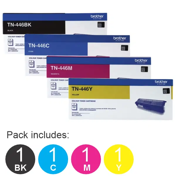 4 Pack Brother TN446 (1BK,1C,1M,1Y) Toner Cartridges