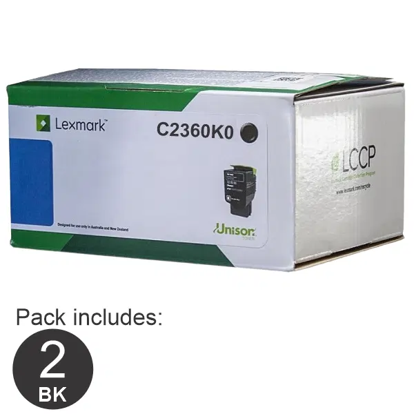 2 x Lexmark C2360K0 Black Toner Cartridge C2360K0