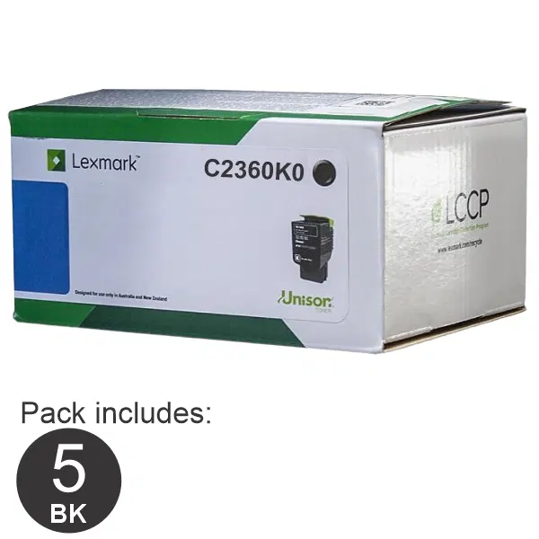 5 x Lexmark C2360K0 Black Toner Cartridge C2360K0